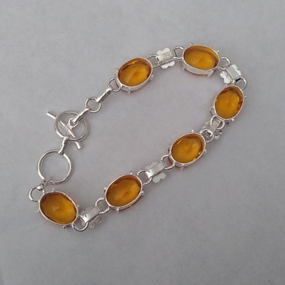 Citrine + Sterling Silver Chain Toggle Bracelet, up to 8" - Picture 5 of 7